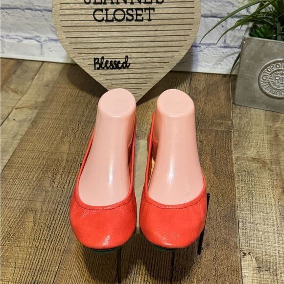TIEKS by Gavrieli Poppy Orange Coral Leather Ballet Flats Foldable Slip On 6 - Picture 4 of 10